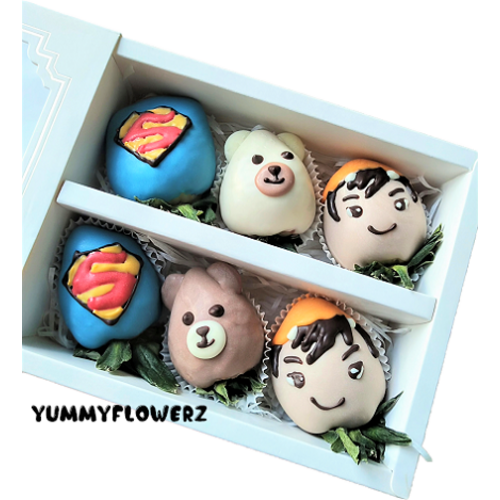 6pcs Superman Bears & Boy Chocolate Strawberries Gift Box